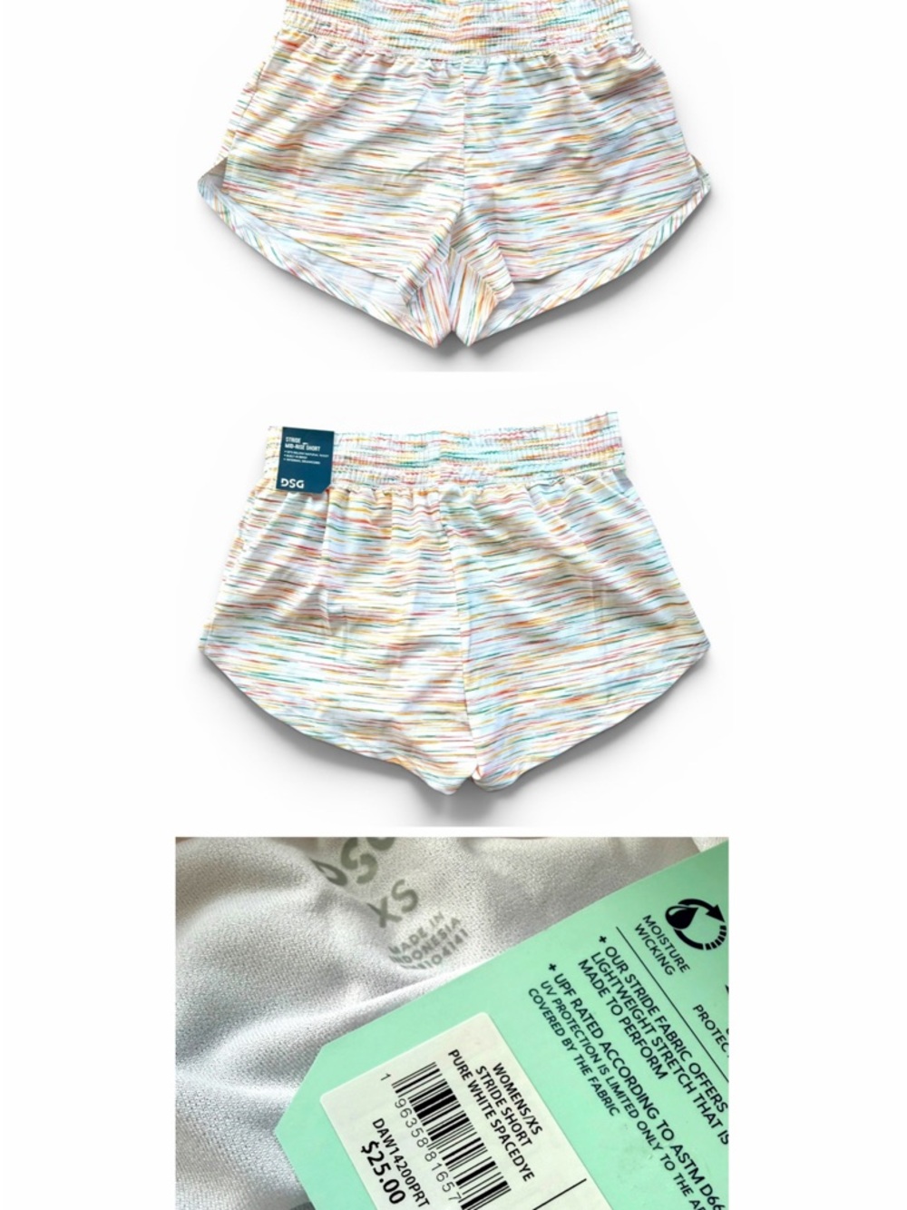 DSG Mid Rise 3" Stride Run Shorts, Space Dye White, Size XS